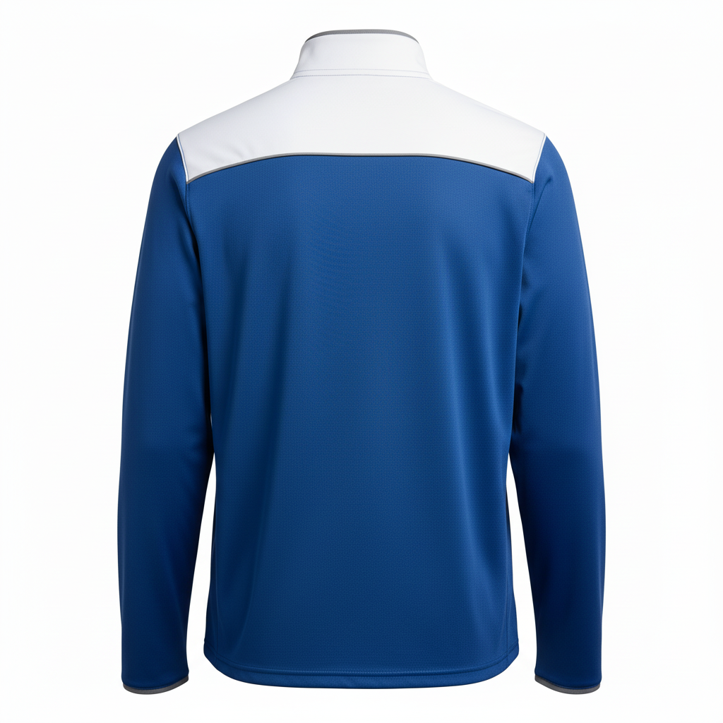 Back view of custom lacrosse quarter-zip pullover showing the sublimated team name
