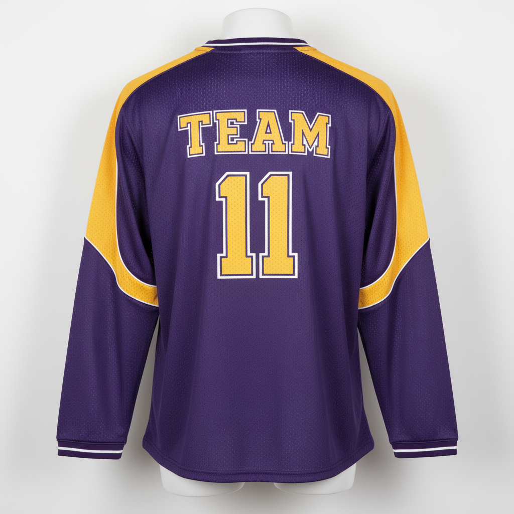 Back view of custom lacrosse shooting shirt showing the sublimated player name and number