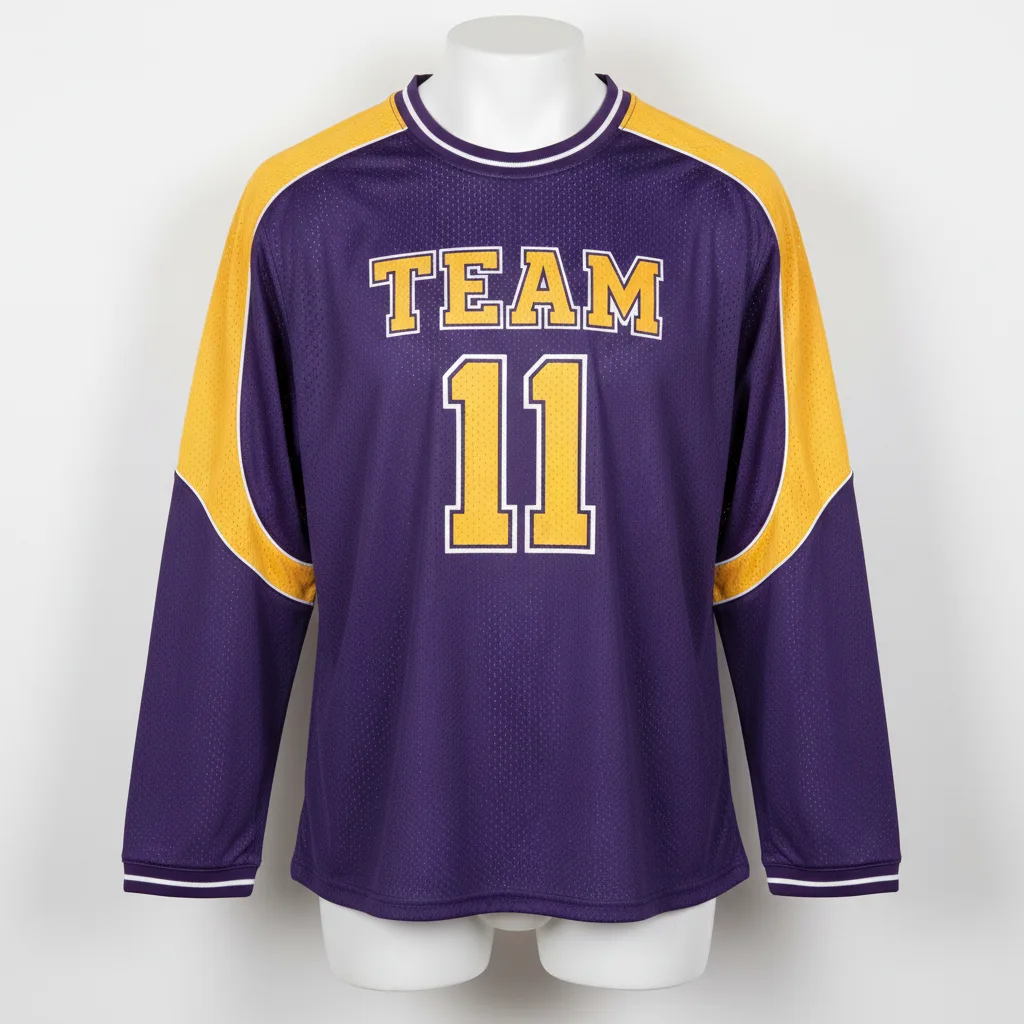 Front view of custom lacrosse shooting shirt in 150 GSM performance polyester with a relaxed warm-up cut and sublimated team colors from Empire Five Athletics