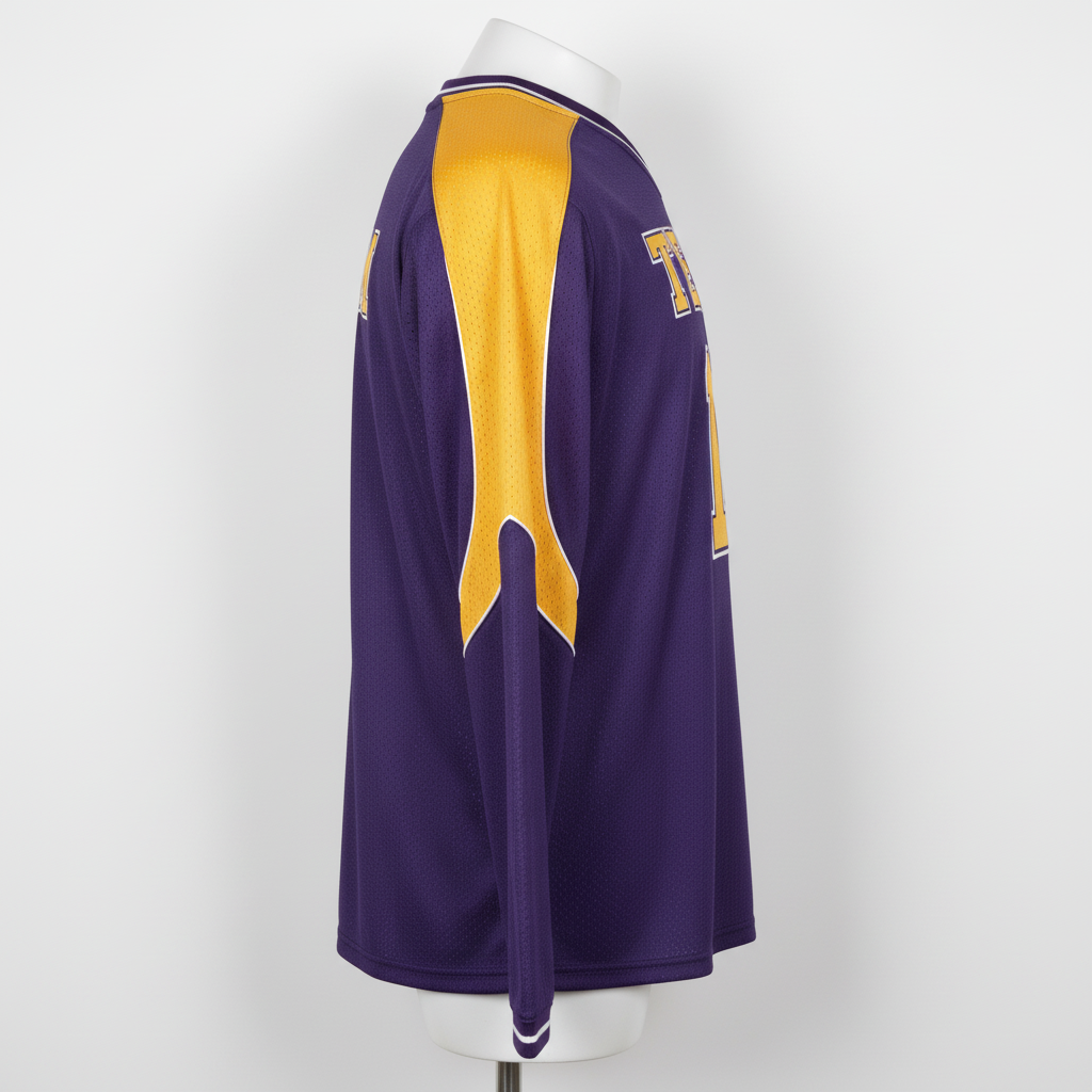 Side view of custom lacrosse shooting shirt showing the relaxed warm-up fit