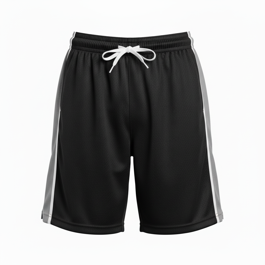Front view of custom 7-inch lacrosse shorts in 150 GSM performance polyester with a shorter cut and sublimated team colors from Empire Five Athletics