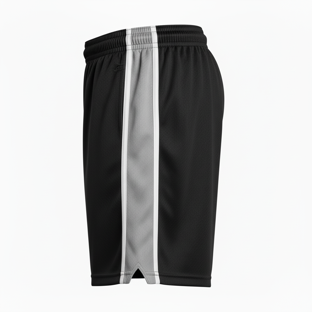 Side view of custom 7-inch lacrosse shorts showing the 7-inch inseam at mid-thigh