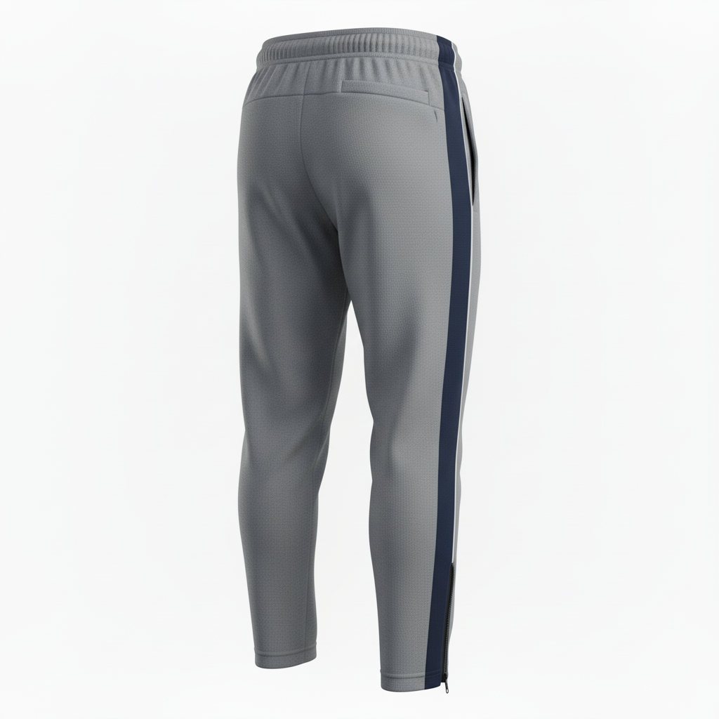 Back view of custom lacrosse sweatpants showing the ribbed drawcord waistband and pockets