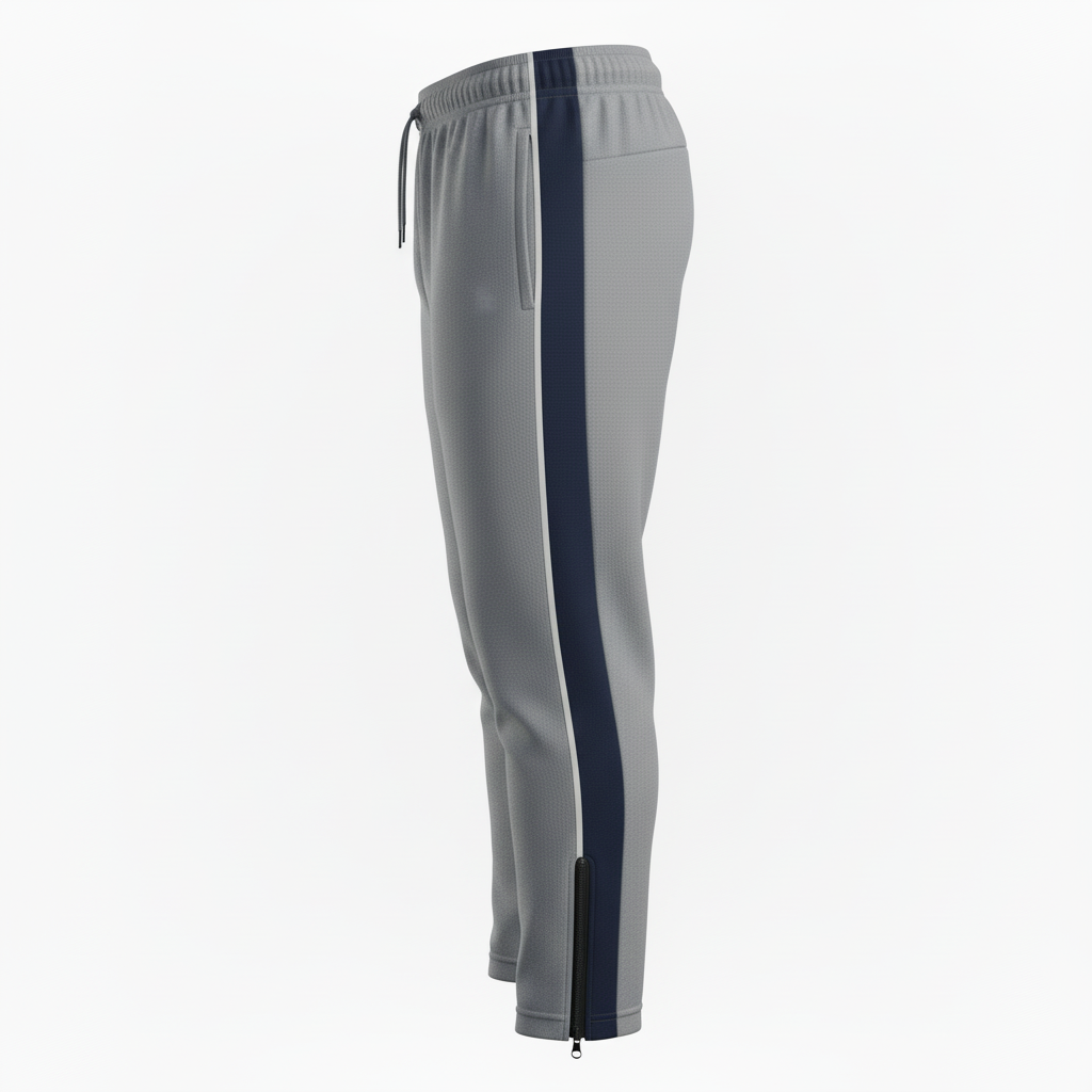 Side view of custom lacrosse sweatpants showing the fleece jogger leg and side pocket