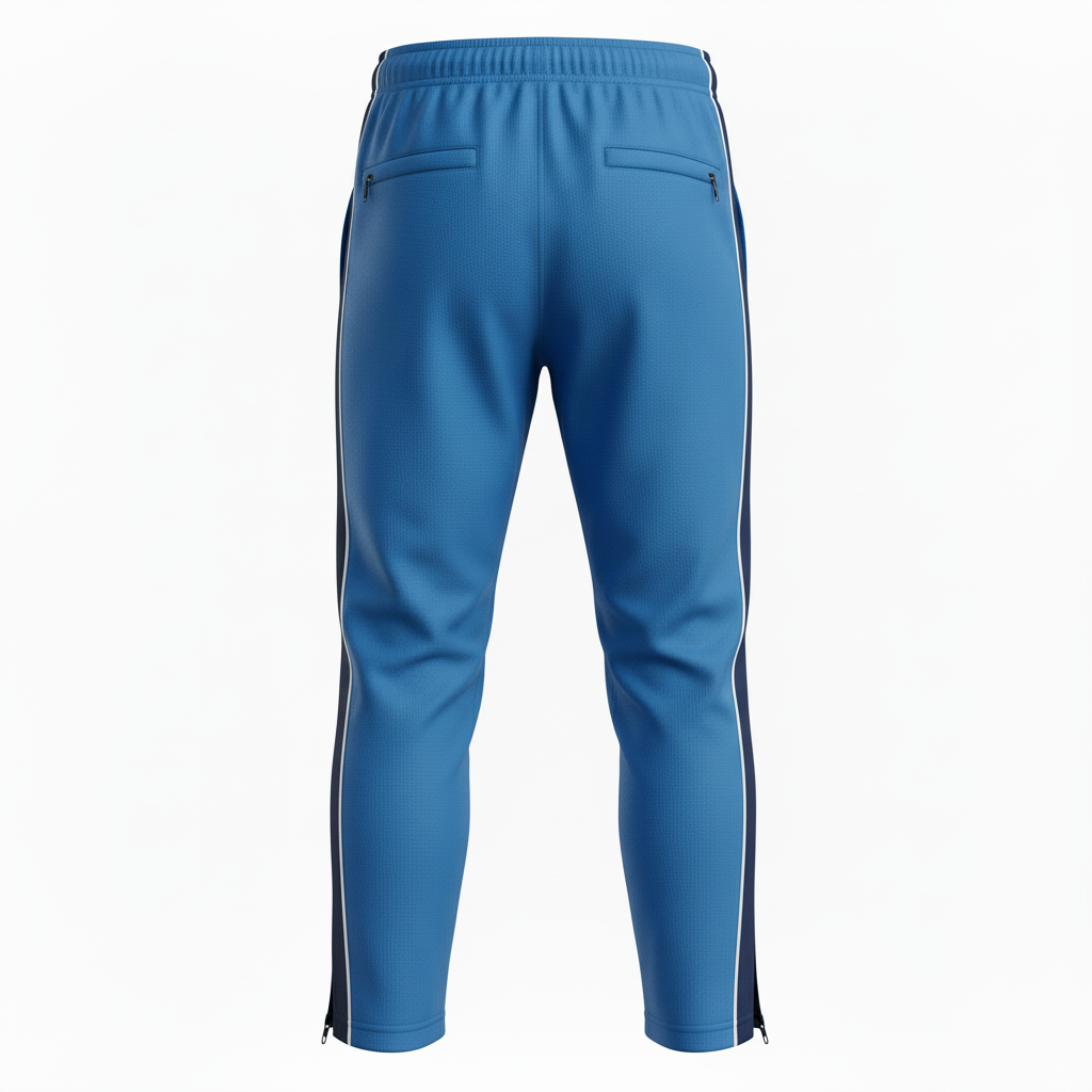 Back view of custom lacrosse training pants showing the drawcord waistband and tapered leg