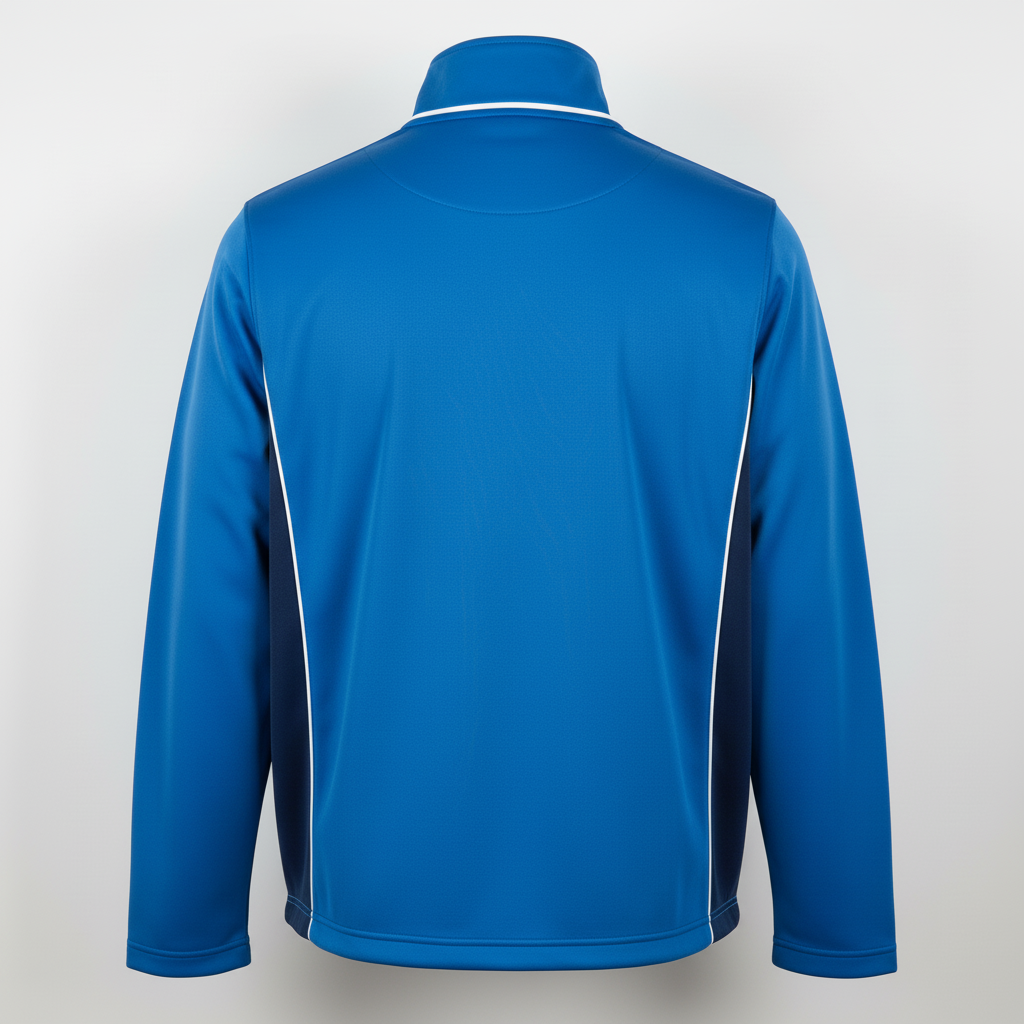 Back view of custom lacrosse warm-up jacket showing the sublimated team name across the back
