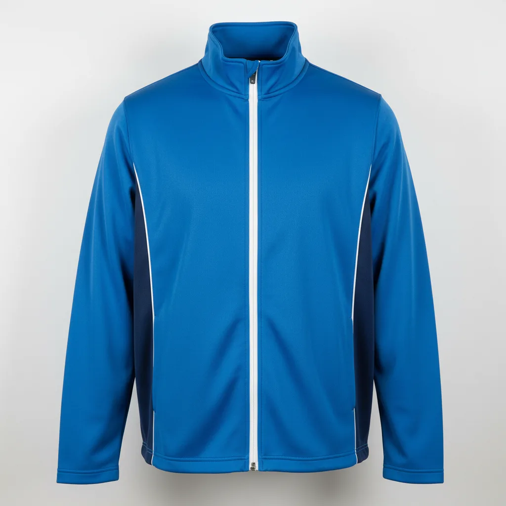 Front view of custom lacrosse warm-up jacket in 180 GSM brushed tricot with a full zip and sublimated panels from Empire Five Athletics