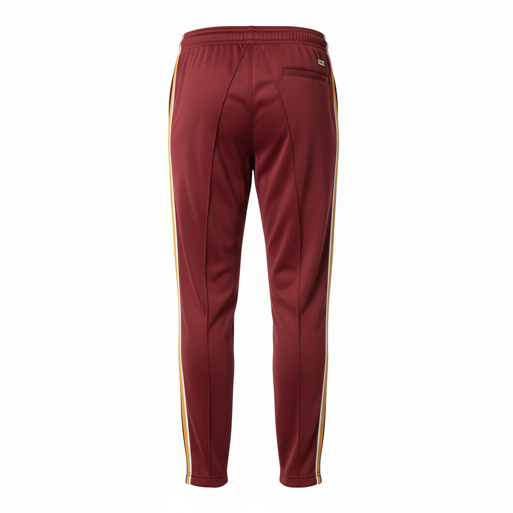 Back view of custom lacrosse warm-up pants showing the drawcord waistband and loose leg