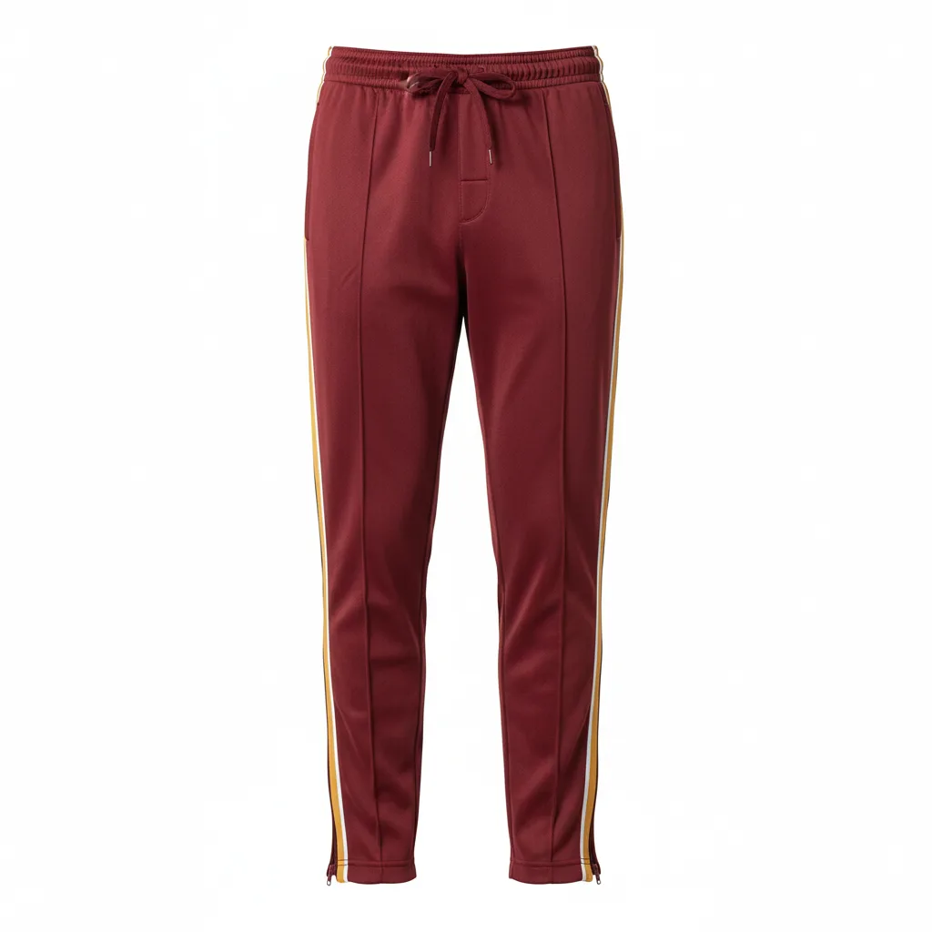 Front view of custom lacrosse warm-up pants in 180 GSM brushed tricot with a loose pull-on cut and sublimated side panels from Empire Five Athletics