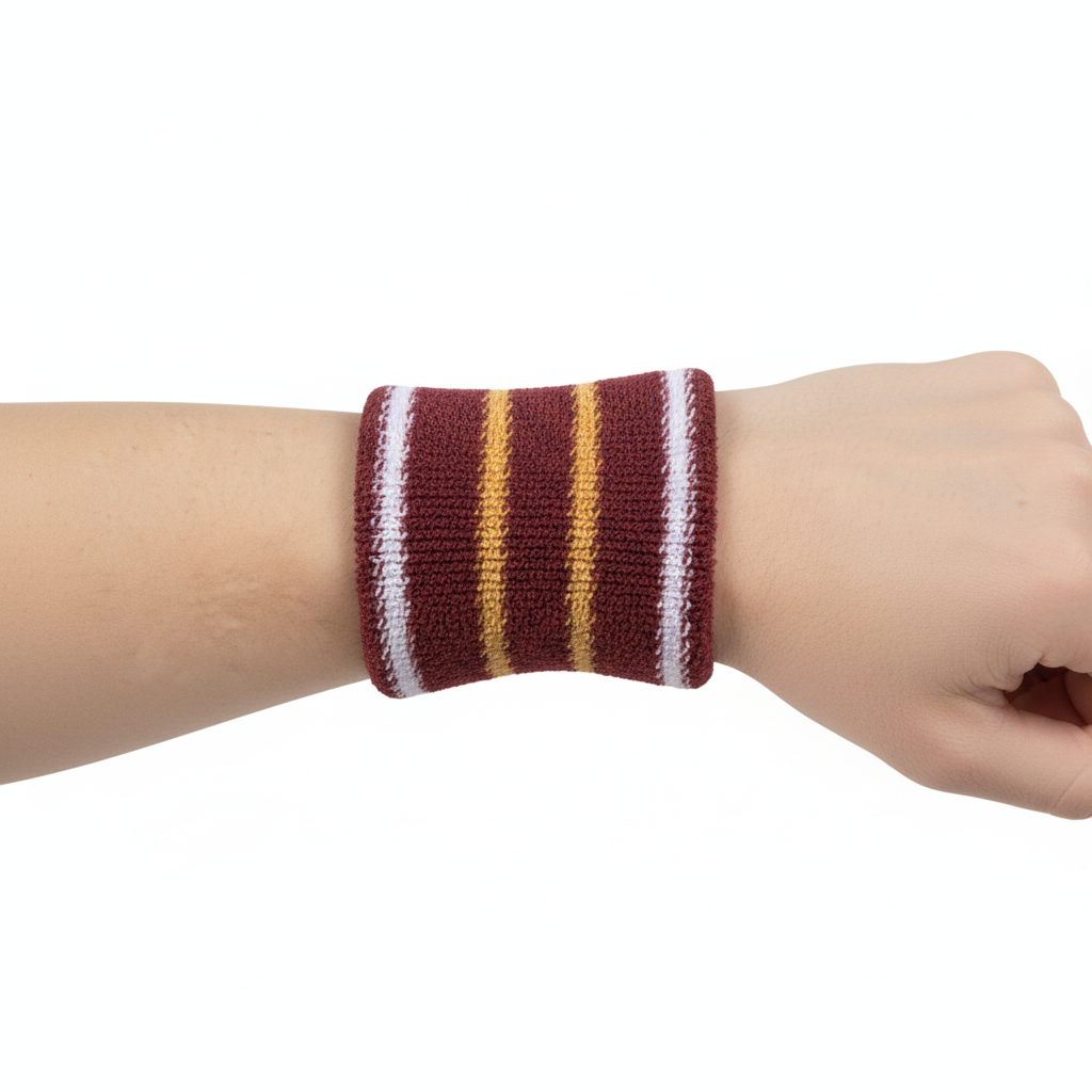 Side view of custom lacrosse wristbands showing the terry loop and one-size fit