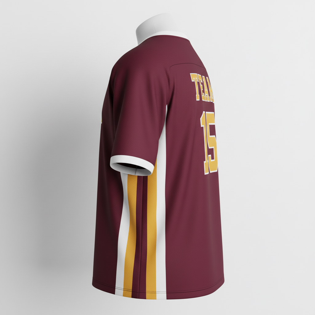 Side view of custom reversible lacrosse jersey showing the two-layer reversible construction and reinforced seam