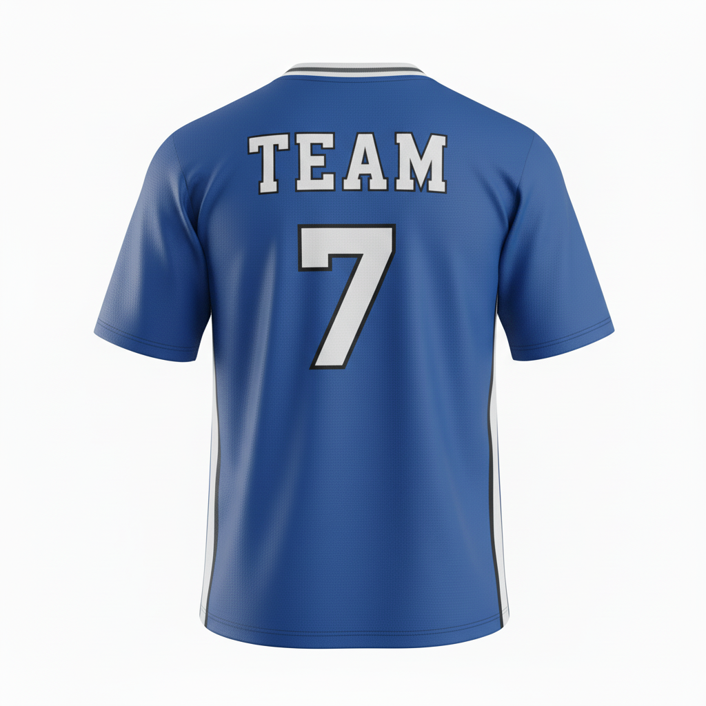 Back view of custom sleeveless lacrosse jersey showing the player name arched above a large back number