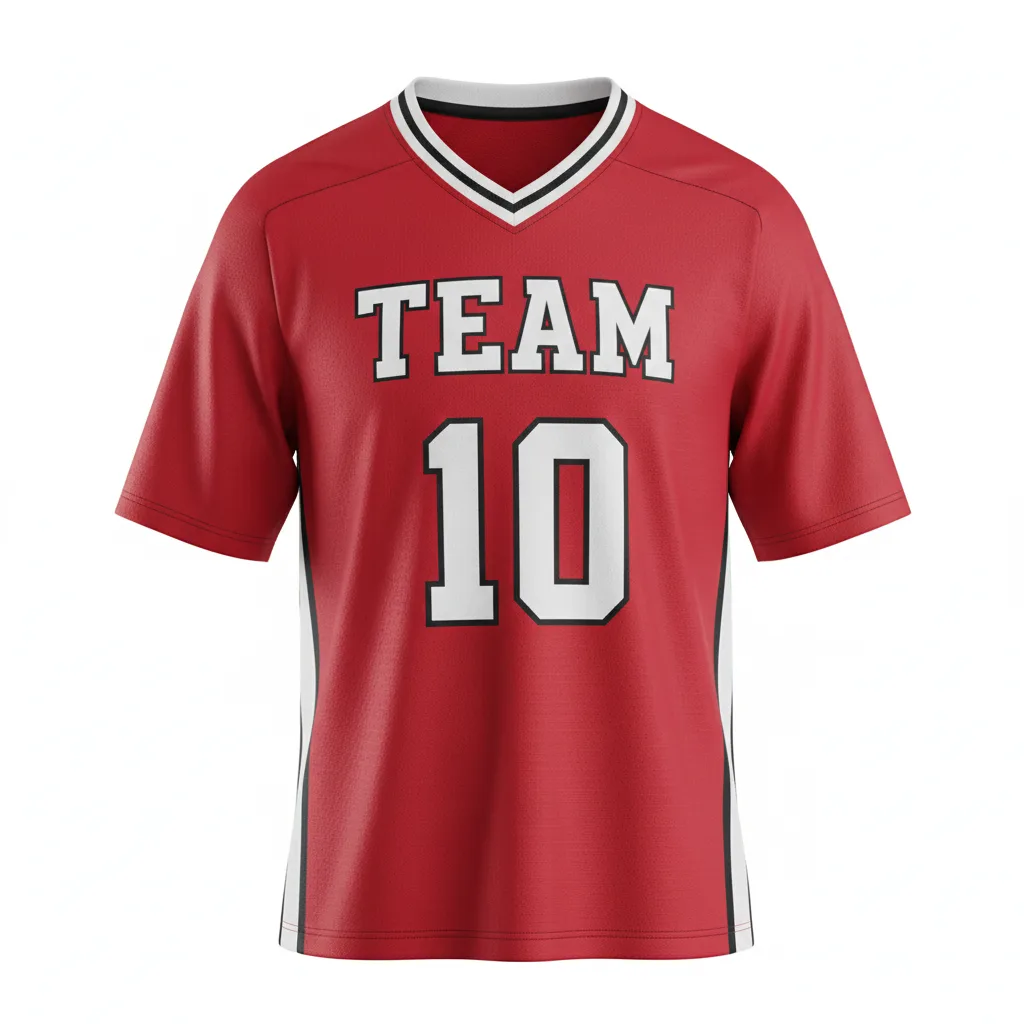 Front view of custom v-neck lacrosse jersey in 180 GSM performance polyester with a V-shaped neckline and a sublimated team design from Empire Five Athletics