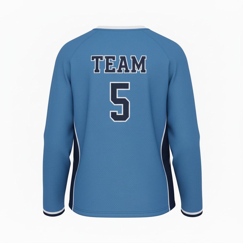 Back view of custom women's lacrosse jersey showing the player name arched above a large back number