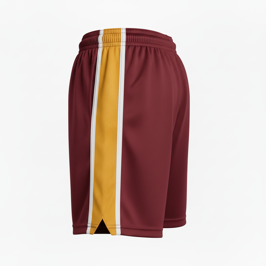 Side view of custom women's lacrosse shorts showing the contoured fit and sublimated stripe