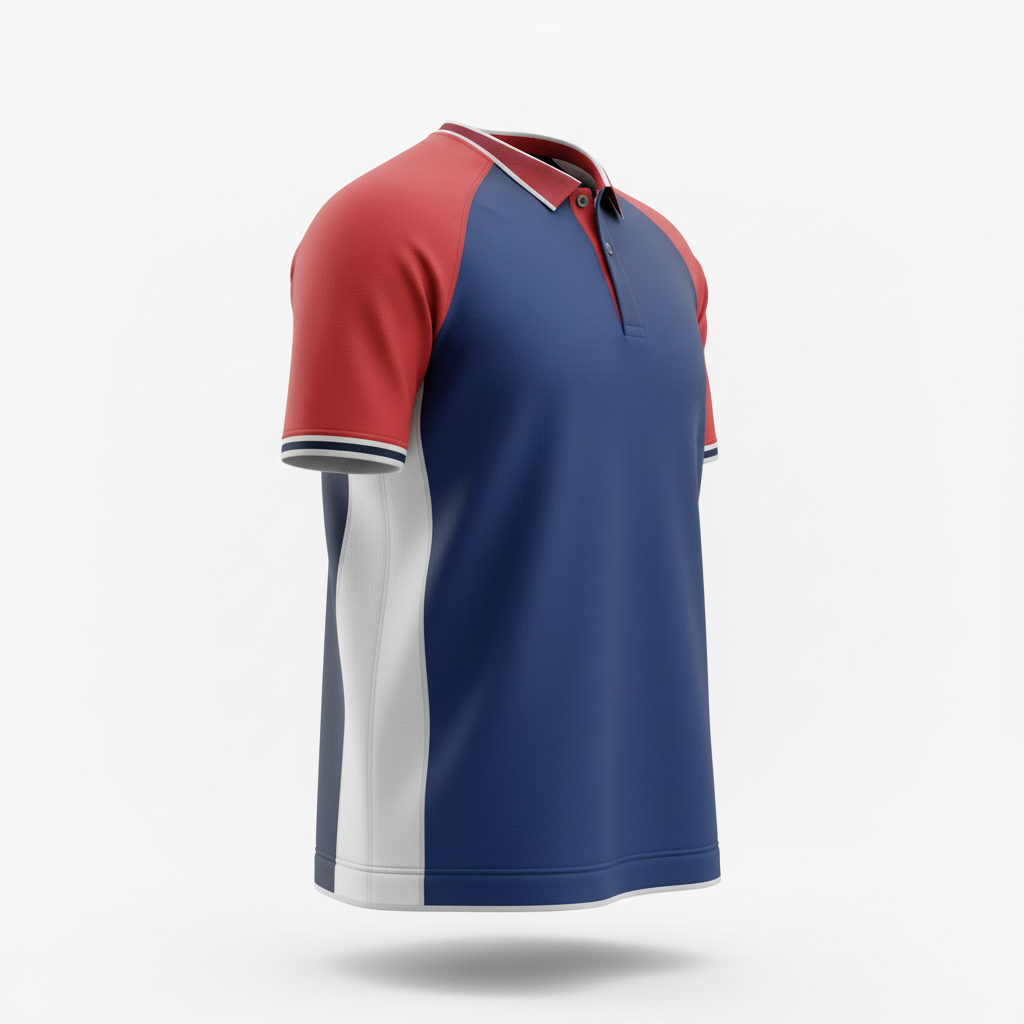 Front view of custom rugby coaches polo in 180 GSM performance piqué with a three-button placket and embroidered club crest from Empire Five Athletics