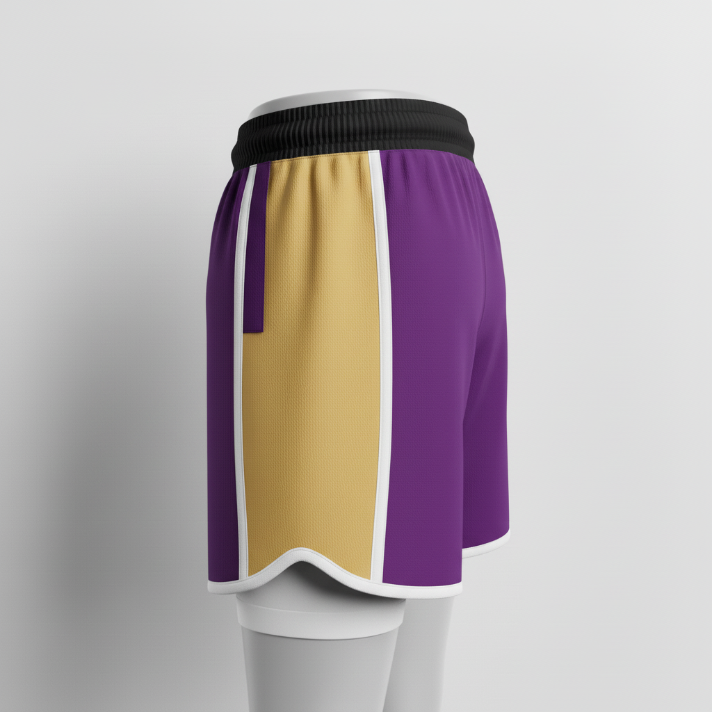 Side view of custom rugby compression shorts showing the base-layer fit and bonded seam