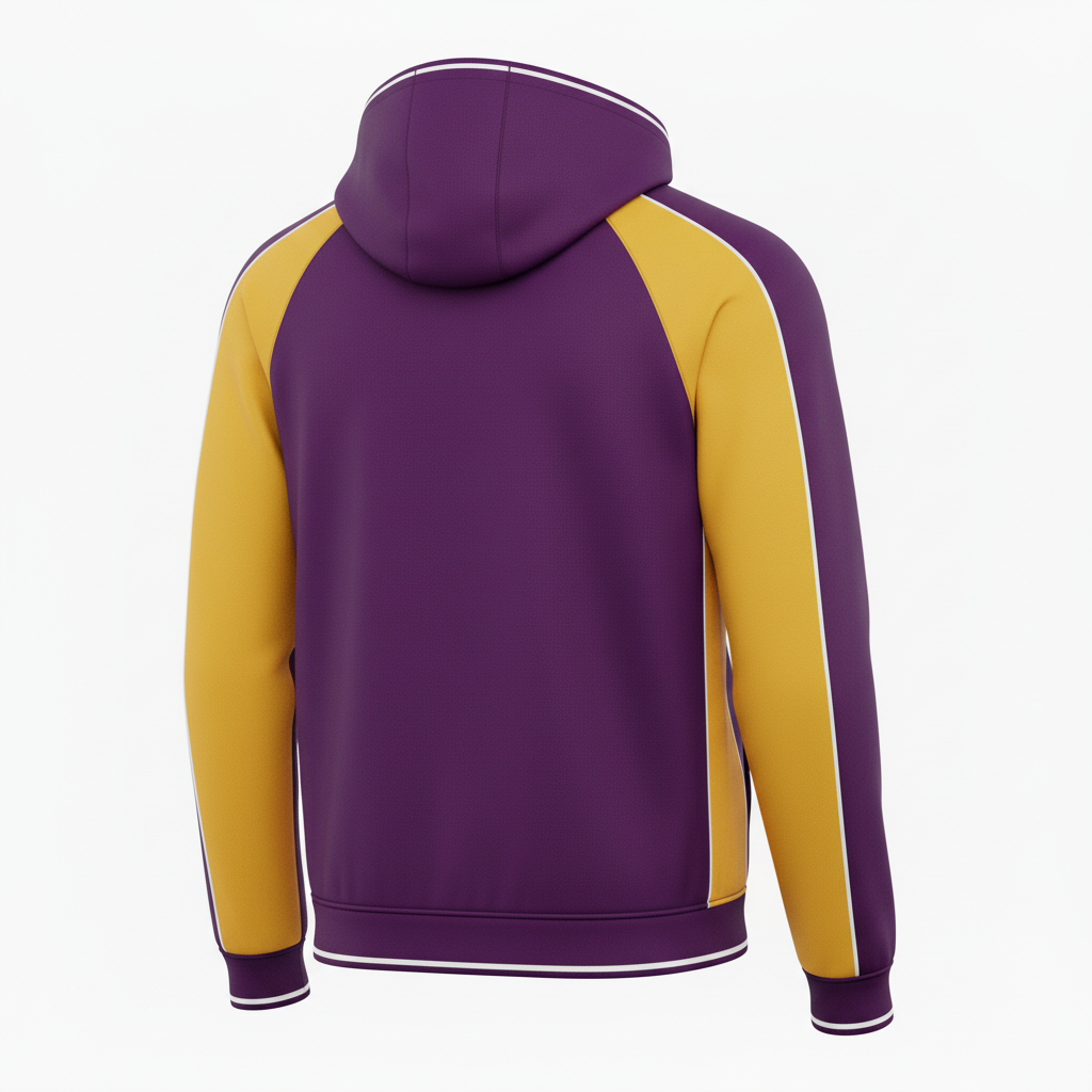 Back view of custom rugby hooded sweatshirt showing the printed club name