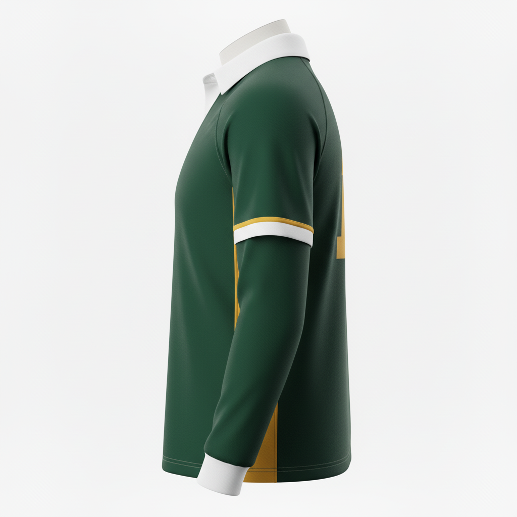 Side view of custom long sleeve rugby jersey showing the grip cuff and tight fit