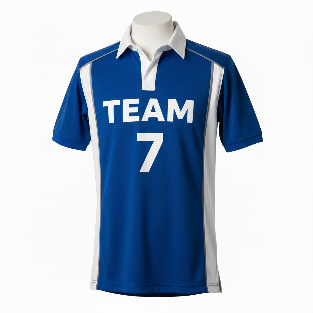 Front view of custom performance rugby jersey in 200 GSM stretch poly with a tight body-mapped cut and sublimated club colors from Empire Five Athletics