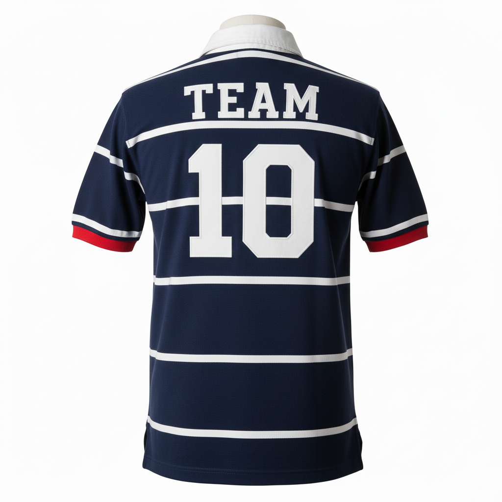 Back view of custom traditional rugby jersey showing the printed player number