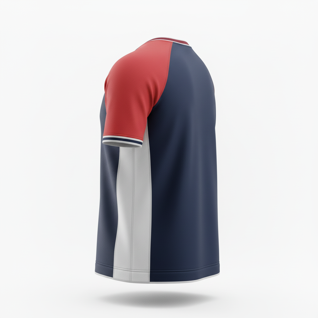 Side view of custom rugby performance tee showing the relaxed fit
