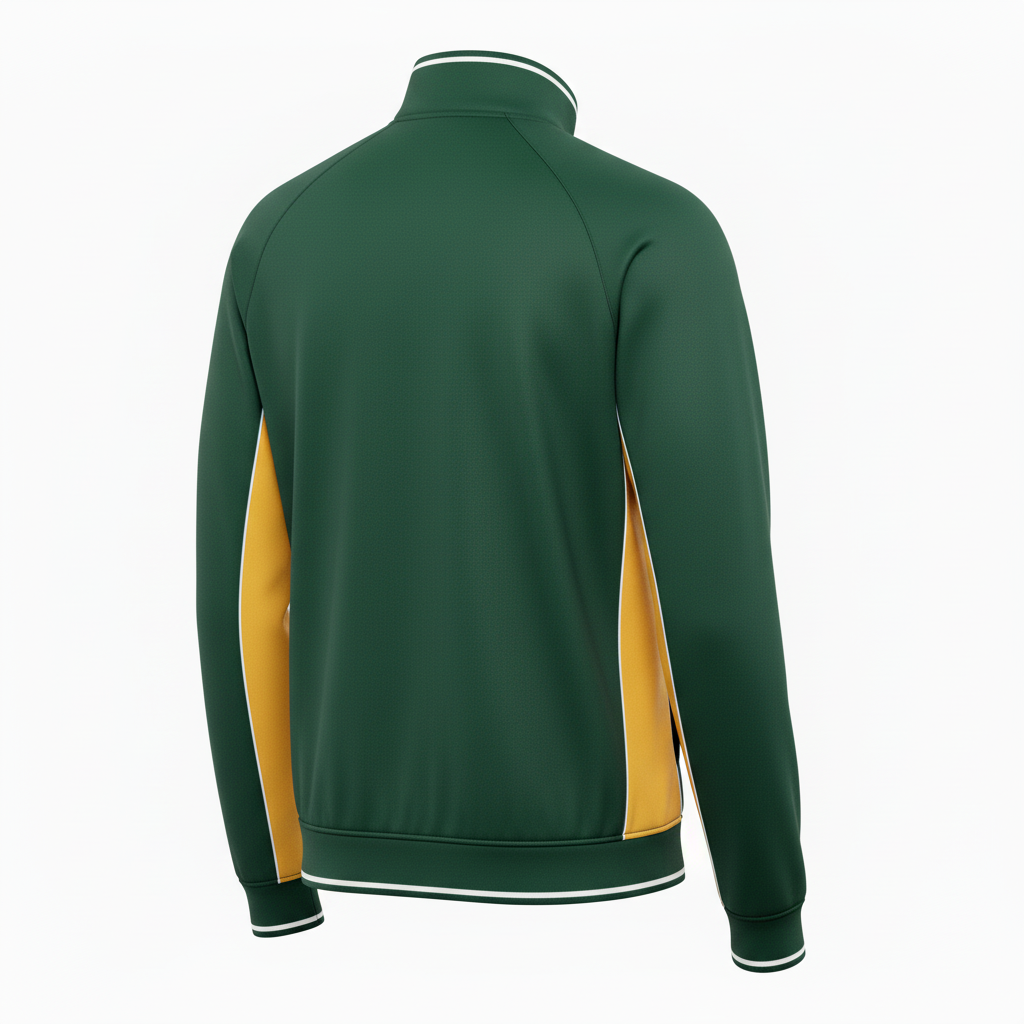 Back view of custom rugby quarter-zip pullover showing the sublimated club name
