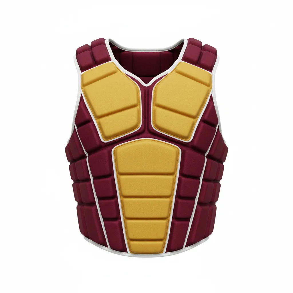 Front view of custom rugby rib protector vest, a foam-padded compression vest in a custom club colorway with a sublimated logo from Empire Five Athletics