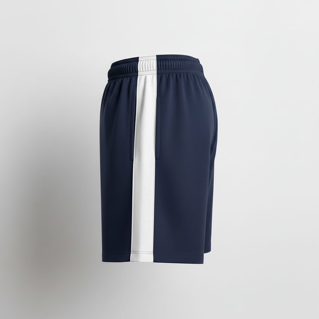 Side view of custom performance rugby shorts showing the reinforced gusset