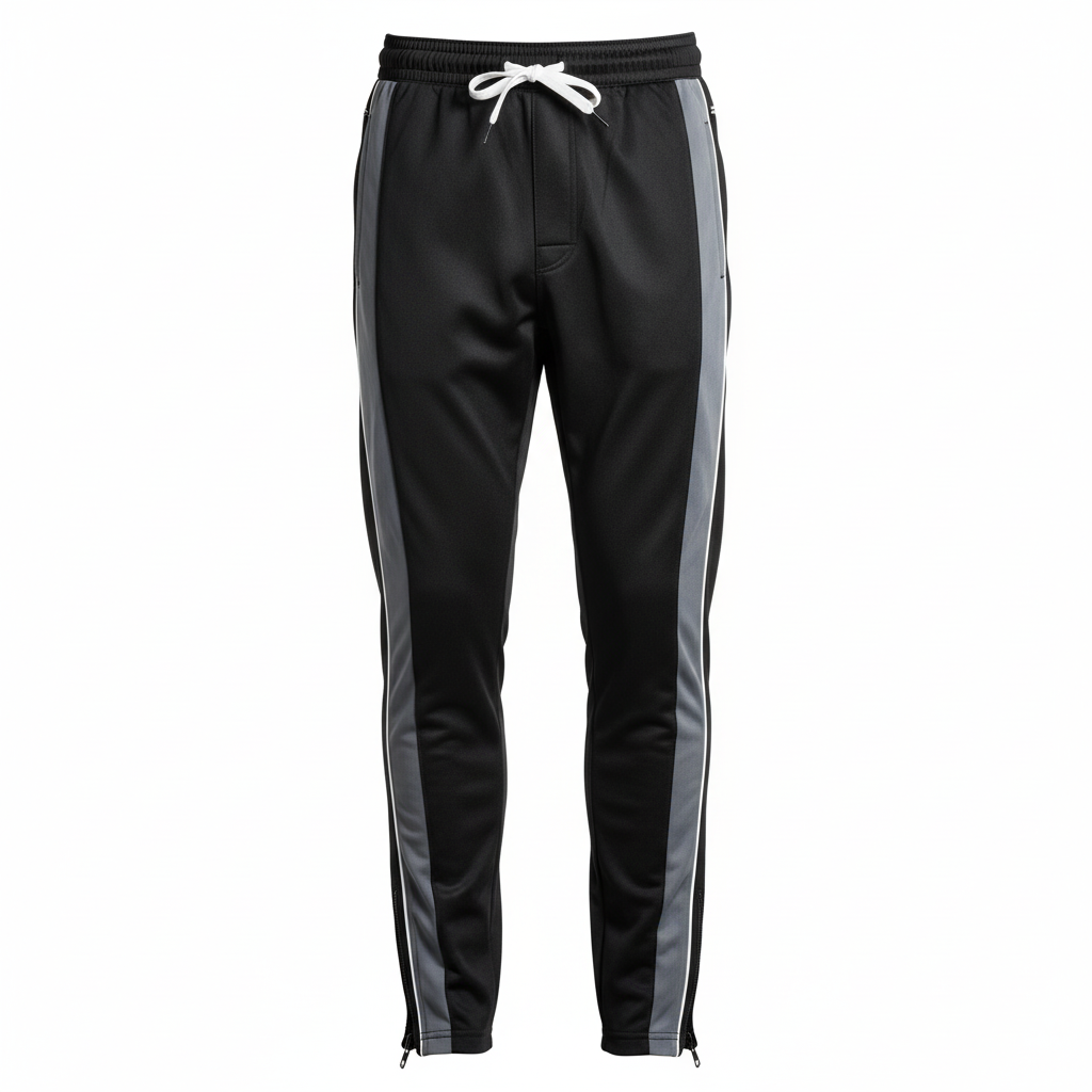 Front view of custom rugby training pants in 240 GSM performance fleece with a tapered cut and embroidered club crest from Empire Five Athletics