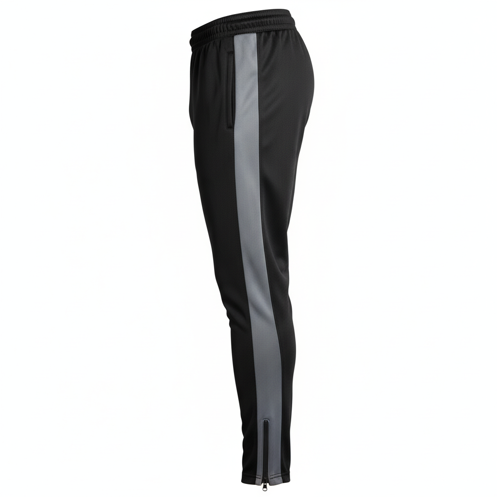 Side view of custom rugby training pants showing the zip pocket and ankle cuff