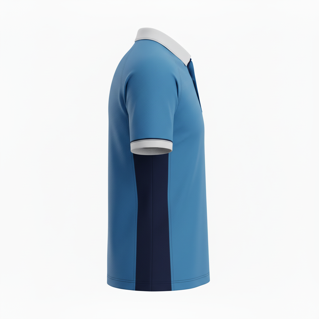 Side view of custom womens rugby jersey showing the contoured women's fit