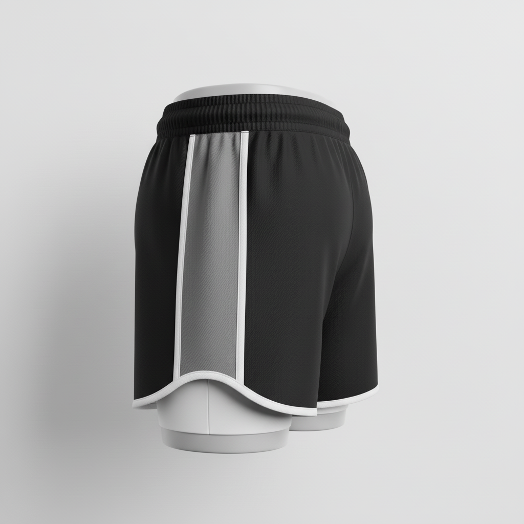 Side view of custom womens rugby shorts showing the women's cut and reinforced gusset