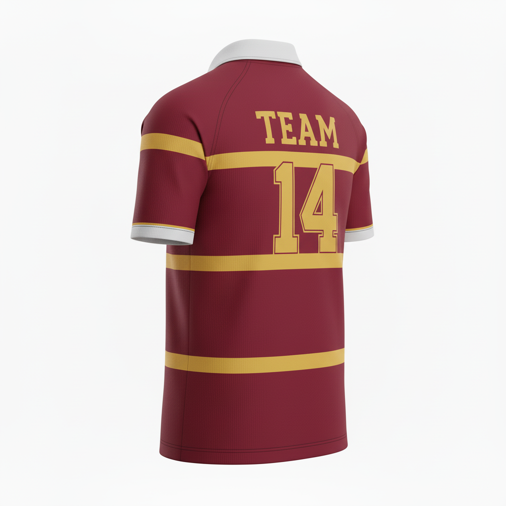Back view of custom youth rugby jersey showing the player number and name