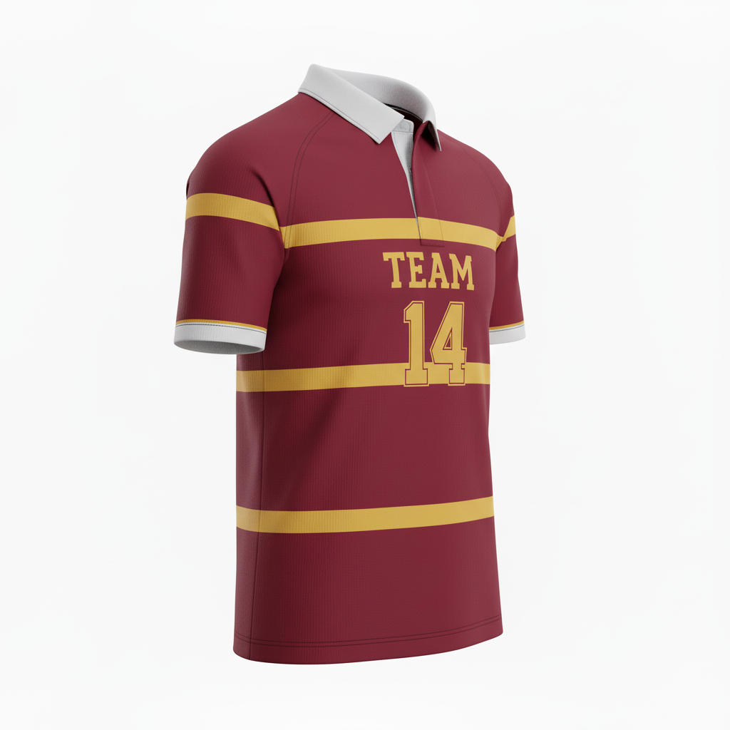 Front view of custom youth rugby jersey in 200 GSM performance poly with sublimated club colors and crest from Empire Five Athletics