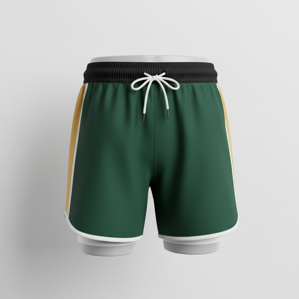 Front view of custom youth rugby shorts in 170 GSM performance poly with sublimated club colors from Empire Five Athletics