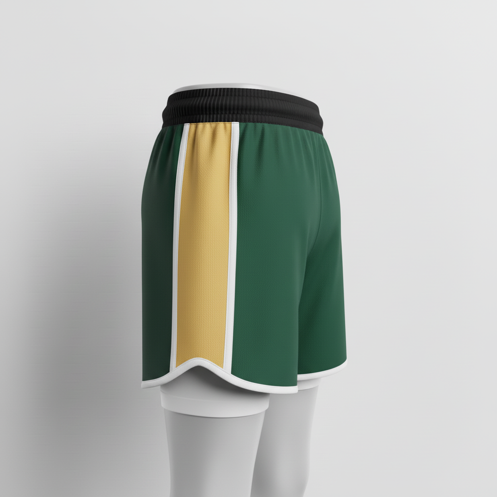 Side view of custom youth rugby shorts showing the youth cut and reinforced gusset
