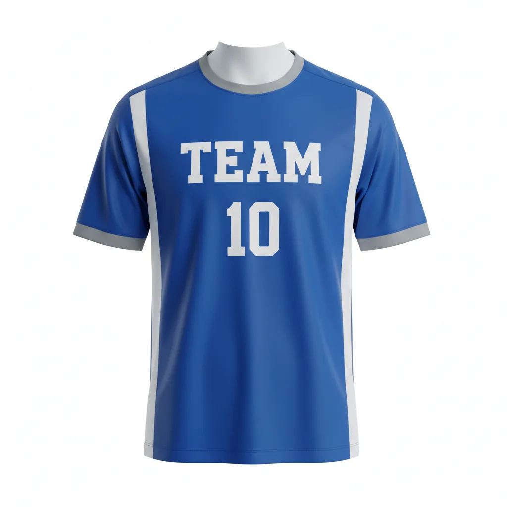 Front view of custom crew-neck soccer jersey with team logo on chest in 160 GSM polyester interlock. Empire Five Athletics