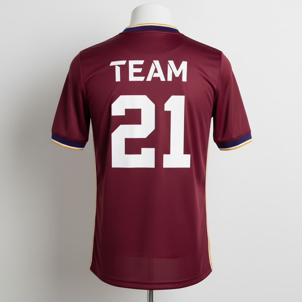 Back view of custom legend soccer jersey showing player name and number on the V-neck cut