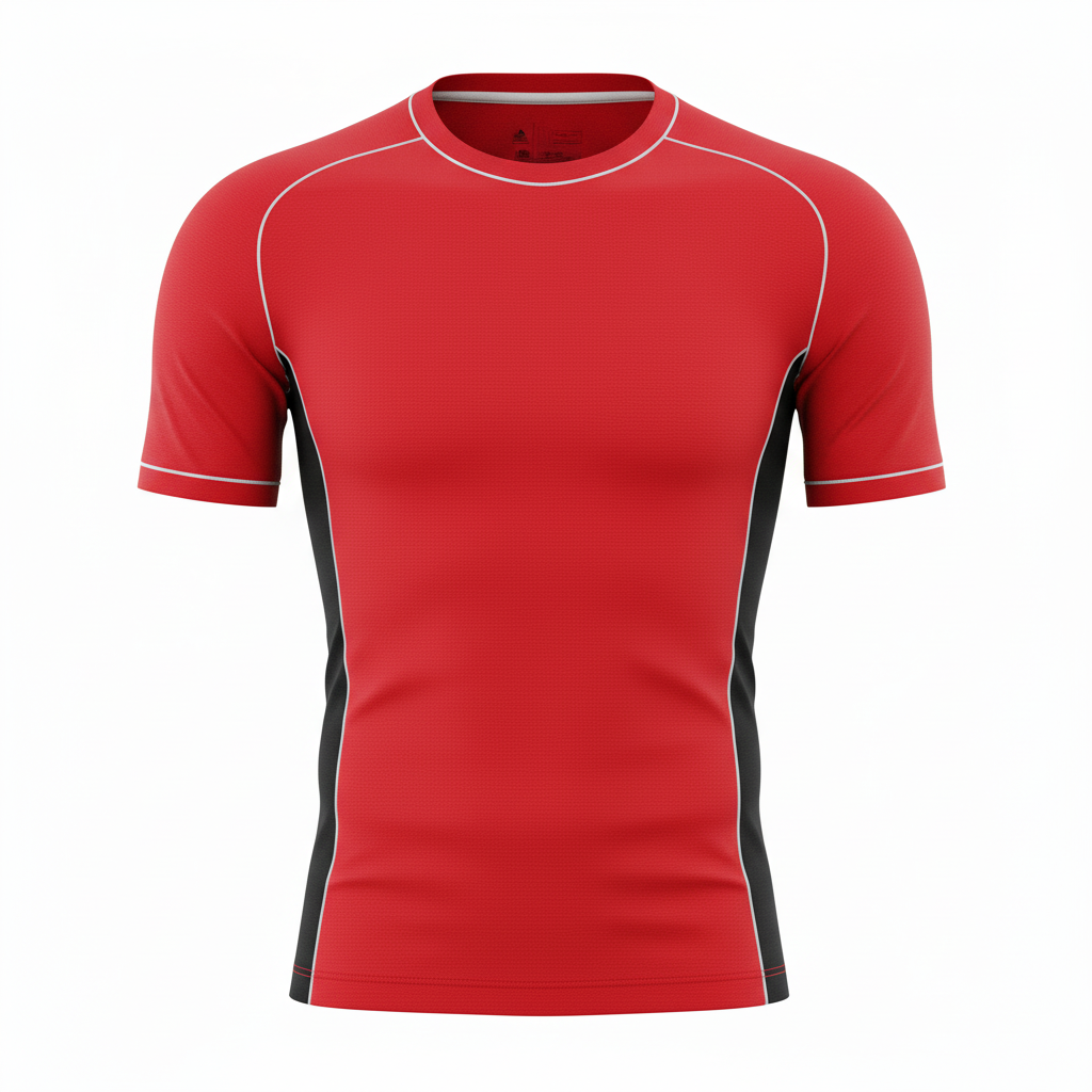 Front view of custom soccer compression shirt in ~200 GSM 4-way-stretch poly-spandex with snug base-layer fit and sublimated team color from Empire Five Athletics