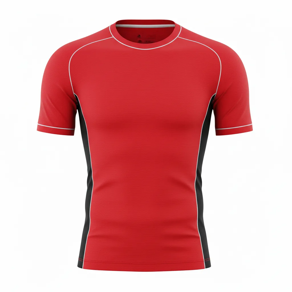 Front view of custom soccer compression shirt in ~200 GSM 4-way-stretch poly-spandex with snug base-layer fit and sublimated team color from Empire Five Athletics