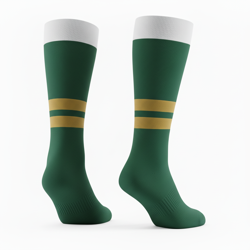 Back view of custom soccer crew socks showing knit cuff band at calf height and reinforced heel construction
