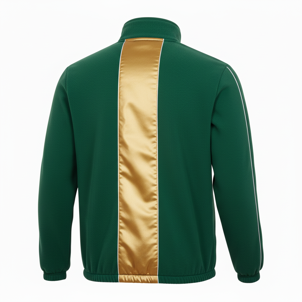 Back view of custom soccer fleece jacket showing full-panel sublimation area for a club mark
