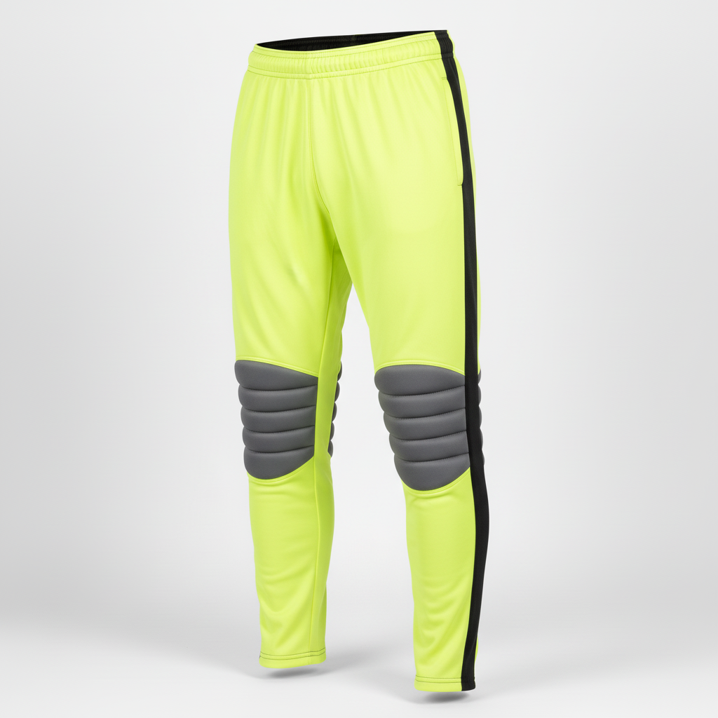 Front view of custom soccer goalkeeper shorts in 140 GSM polyester knit with padded EVA foam hip panels and 8-inch dive-coverage cut from Empire Five Athletics