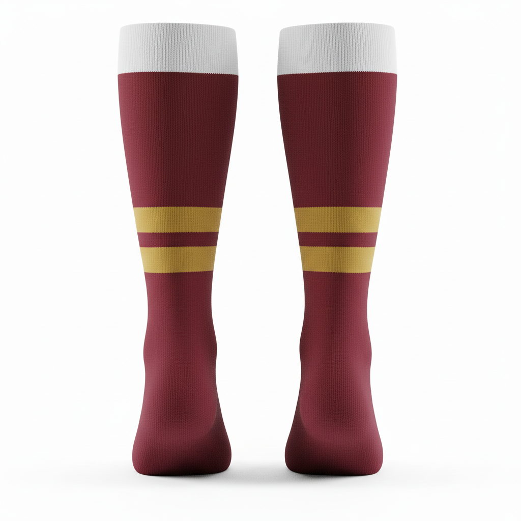 Back view of custom soccer knee-high socks showing knit cuff band and calf-height shin-guard coverage