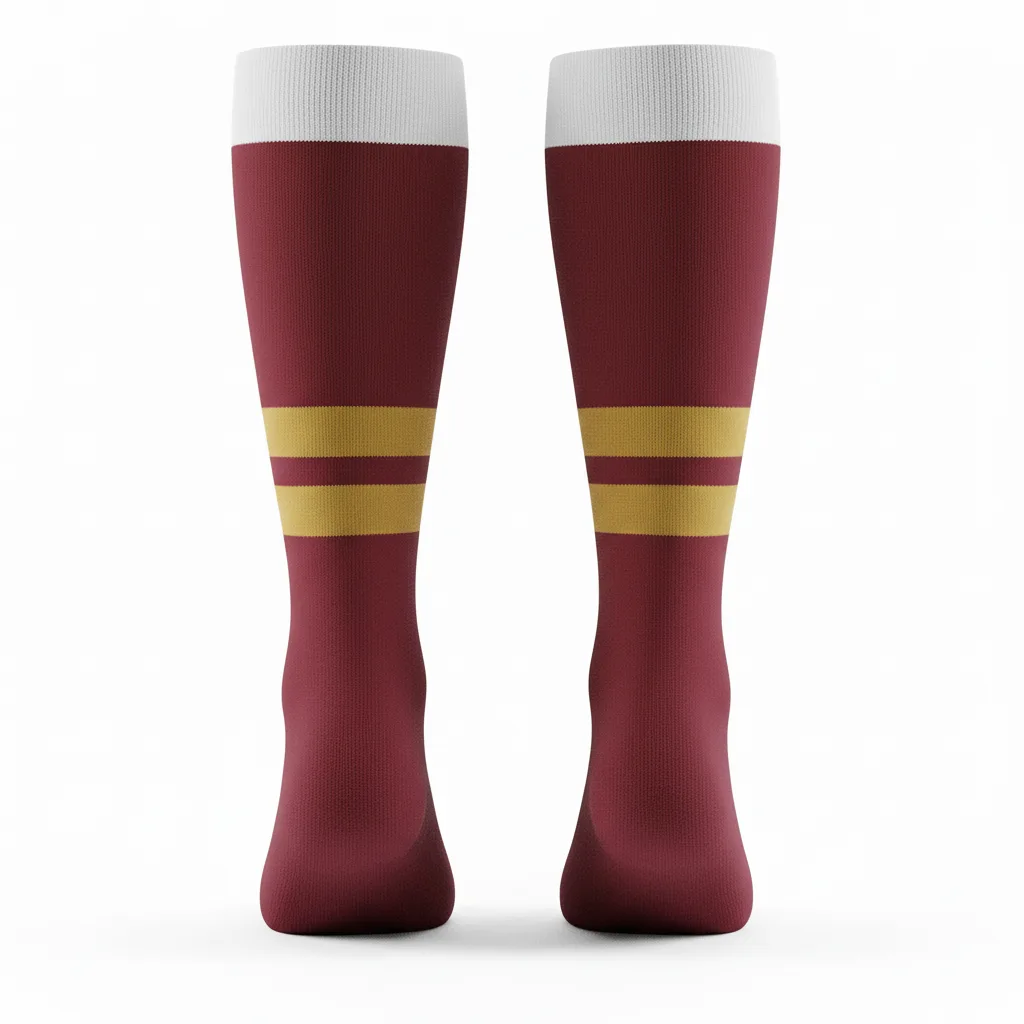 Back view of custom soccer knee-high socks showing knit cuff band and calf-height shin-guard coverage