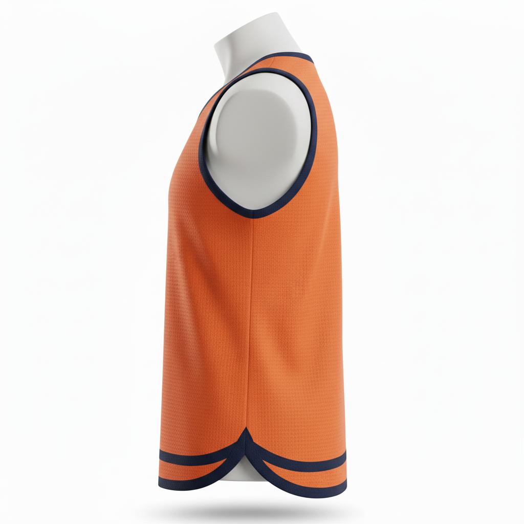 Side view of custom soccer reversible practice pinnie showing open-knit mesh structure and reinforced armhole binding