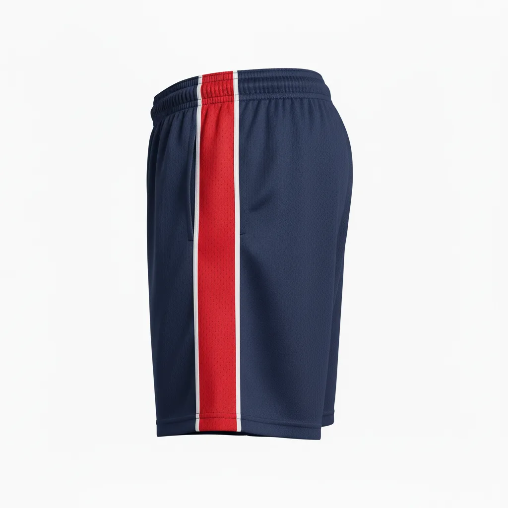 Side view of custom 5-inch men's soccer shorts showing the 5-inch inseam, A-line cut, and side-seam construction