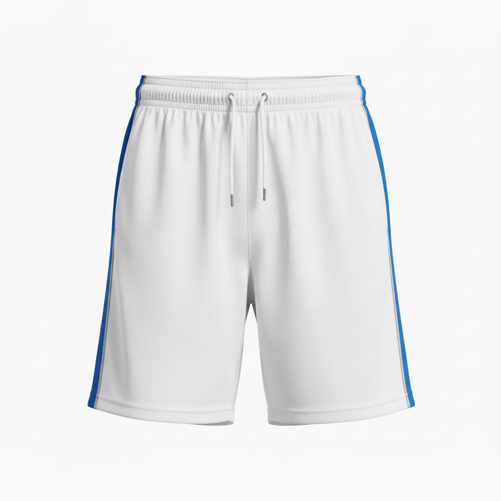 Front view of custom men's 7-inch soccer shorts in 140 GSM polyester knit with longer-coverage legacy cut and sublimated colorway from Empire Five Athletics