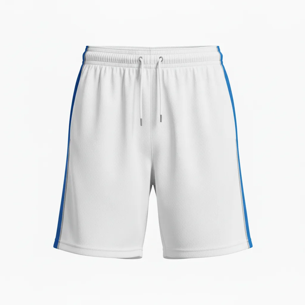 Front view of custom men's 7-inch soccer shorts in 140 GSM polyester knit with longer-coverage legacy cut and sublimated colorway from Empire Five Athletics